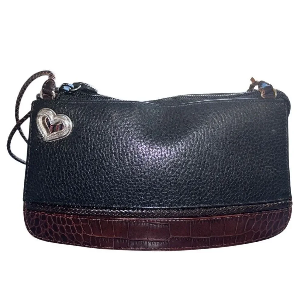 Brighton Black Brown Croc Embossed Leather Small Clutch Purse